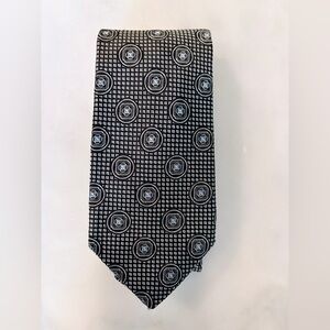 Handmade USA 78% Silk Tie Black Gray Geometric Medallion Signature